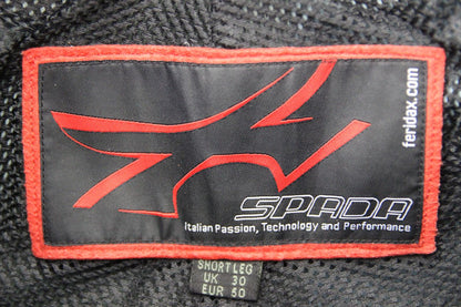 SPADA BLACK LEATHER BIKER TROUSERS + CE ARMOUR: WAIST 30-32 IN/INSIDE LEG 26 IN