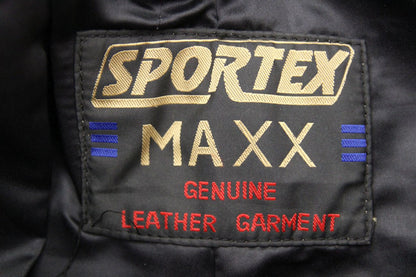 SPORTEX MAXX BLACK LEATHER BIKER TROUSERS: SIZE 14/WAIST 28 IN/INSIDE LEG 27 IN