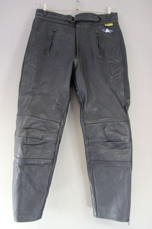 AKITO BLACK LEATHER BIKER TROUSERS WITH CE KNEE ARMOUR: WAIST 36"/INSIDE LEG 29"