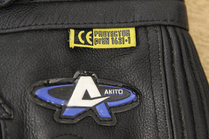 AKITO BLACK LEATHER BIKER TROUSERS WITH CE KNEE ARMOUR: WAIST 36"/INSIDE LEG 29"