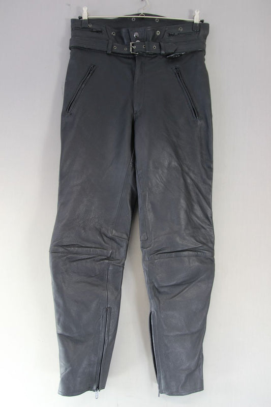 MQP BIKER'S CHOICE BLACK LEATHER TROUSERS: WAIST 34 INCHES/INSIDE LEG 31 INCHES