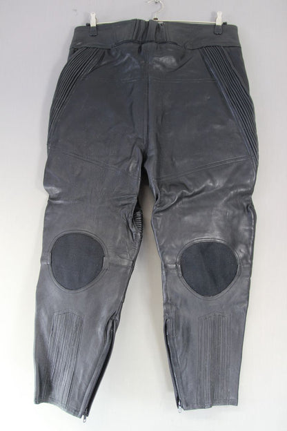 J&S BLACK LEATHER BIKER TROUSERS WAIST 38-40 INCH/INSIDE LEG 25 INCH (SHORT FIT)