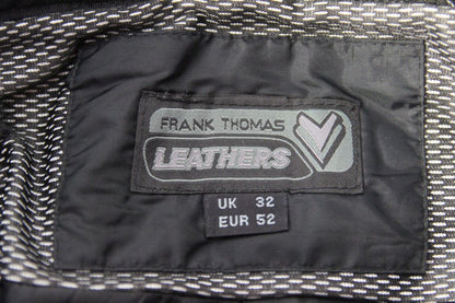 FRANK THOMAS BLACK LEATHER BIKER TROUSERS: WAIST 32-34 INCH/INSIDE LEG 31 INCH