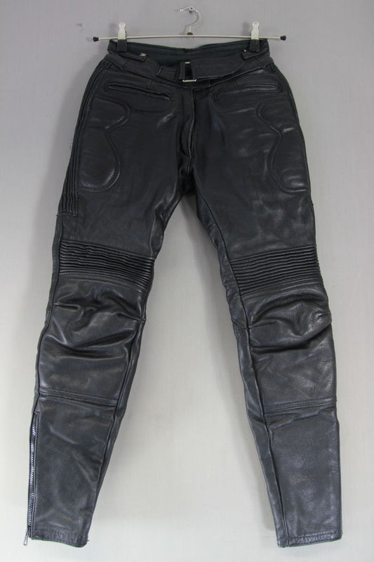 BRITISH MADE BTK LEATHERS BLACK COWHIDE BIKER TROUSERS WAIST 26 INCH/LEG 29 INCH