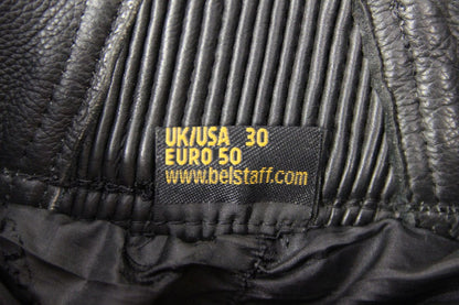 BELSTAFF BLACK LEATHER BIKER TROUSERS: WAIST 28-30 INCH/INSIDE LEG 31 INCH