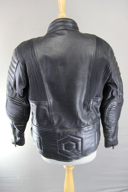JTS BLACK LEATHER BIKER JACKET WITH REMOVABLE PROTECTORS 36-38 INCH