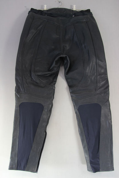 RST BLACK LEATHER BIKER TROUSERS + CE ARMOUR SIZE 18: WAIST 34"INSIDE LEG 30.5"