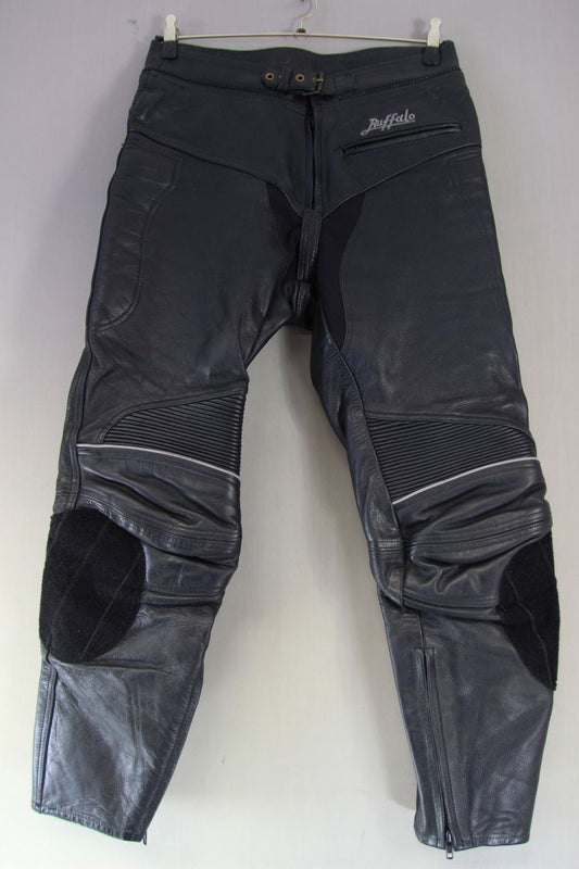 BUFFALO CLASSIC BLACK LEATHER BIKER TROUSERS: WAIST 32 INCHES/LEG 29 INCHES