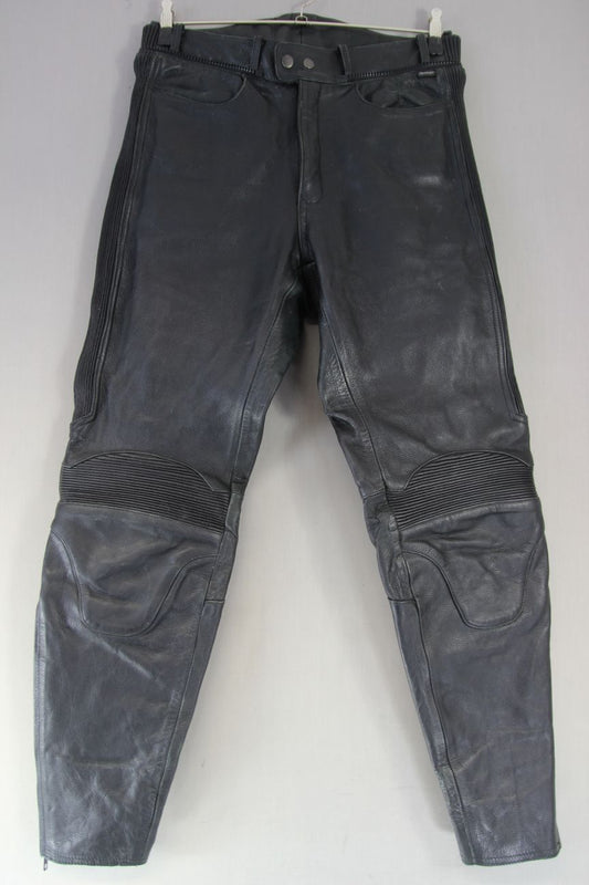 BIKO CLASSIC BLACK LEATHER BIKER TROUSERS WAIST 32 INCHES/INSIDE LEG 30.5 INCHES