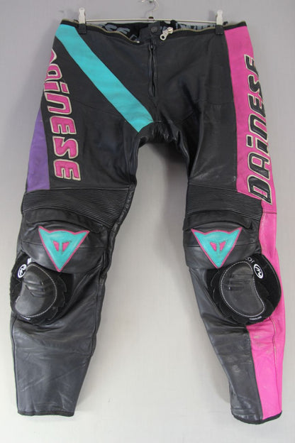 DAINESE VINTAGE LEATHER BIKER TROUSERS + ARMOUR/KNEE SLIDERS: WAIST 38"/LEG 31"