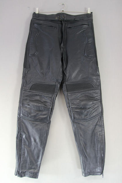 SKIN BLACK COWHIDE LEATHER BIKER TROUSERS: WAIST 30 INCH/INSIDE LEG 30 INCH
