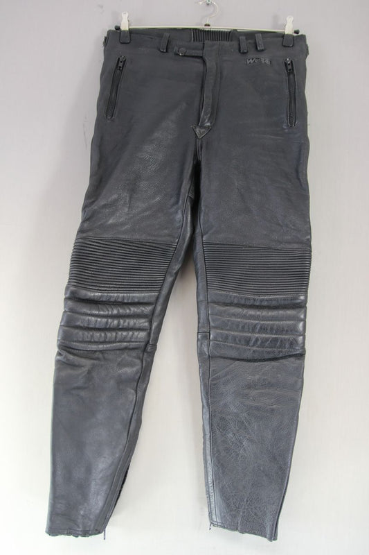 WEISE CLASSIC COLLECTION BLACK LEATHER BIKER TROUSERS: WAIST 32/INSIDE LEG 30 IN