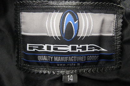 RICHA BLACK LEATHER BIKER TROUSERS: SIZE 14/WAIST 30 INCHES/INSIDE LEG 29 INCHES