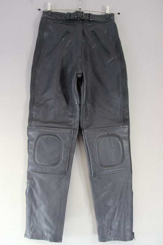 APACHE LEATHERS APOLLO BLACK BIKER TROUSERS SIZE 12/WAIST 26 IN/INSIDE LEG 28 IN