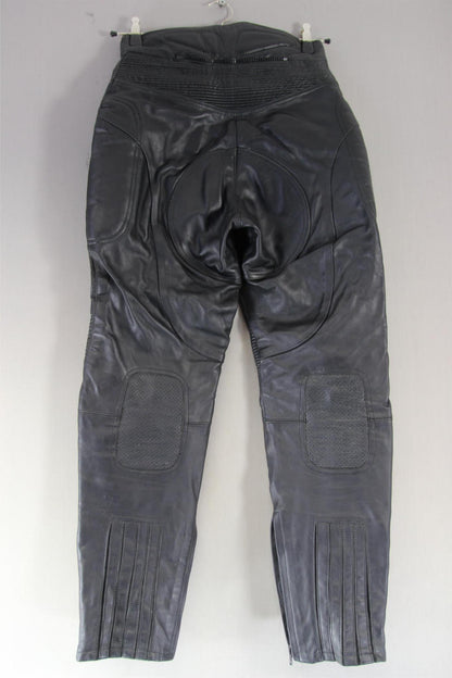 DYNAMIC LEATHERS BLACK BIKER TROUSERS + CE ARMOUR: WAIST 28-30IN/INSIDE LEG 30IN