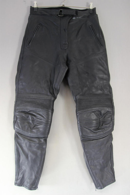 RICHA BLACK LEATHER BIKER TROUSER: SIZE 16/WAIST 30-32 INCHES/INSIDE LEG 29 INCH