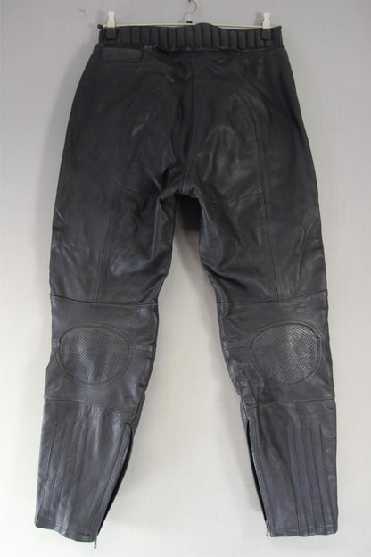 RICHA BLACK LEATHER BIKER TROUSER: SIZE 16/WAIST 30-32 INCHES/INSIDE LEG 29 INCH
