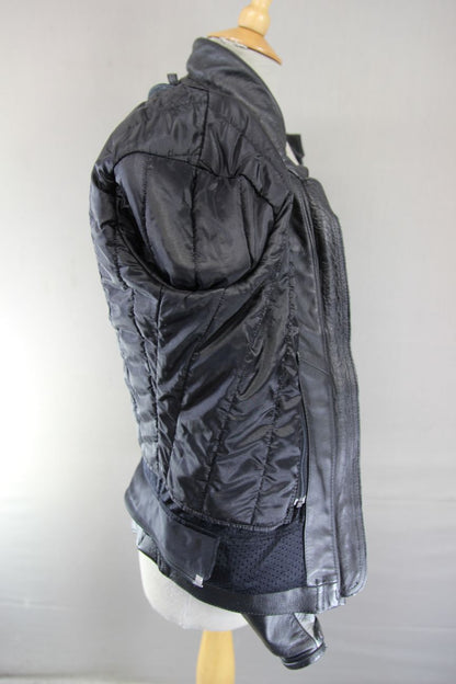 DAINESE BLACK & SILVER LEATHER BIKER JACKET WITH CE ARMOUR & THERMAL LINING 32IN