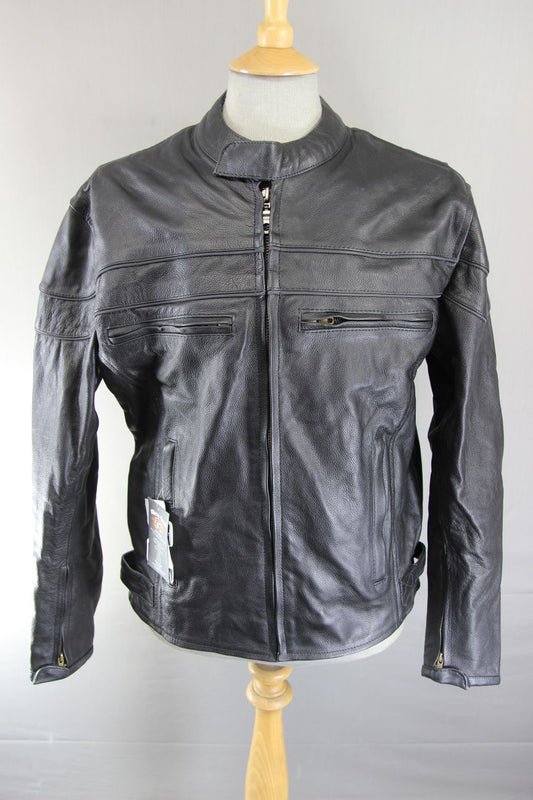 NEW WITH TAGS BIKER'S GEAR AUSTRALIA BLACK LEATHER BIKER JACKET 38 INCH - UNWORN