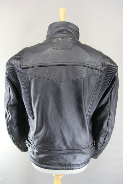 ARLEN NESS BLACK LEATHER/GORE-TEX BIKER JACKET WITH ADDITIONAL LININGS 36-38"/S