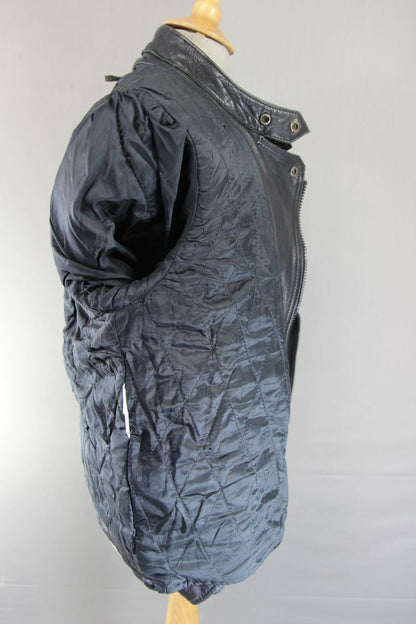 VINTAGE 1970'S/80'S BLACK & RED COWHIDE LEATHER NICE OF LONDON BIKER JACKET 40IN