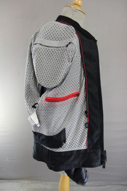 RST BLACK, SILVER & WHITE LEATHER BIKER JACKET + SHOULDER/ELBOW ARMOUR: SIZE 16