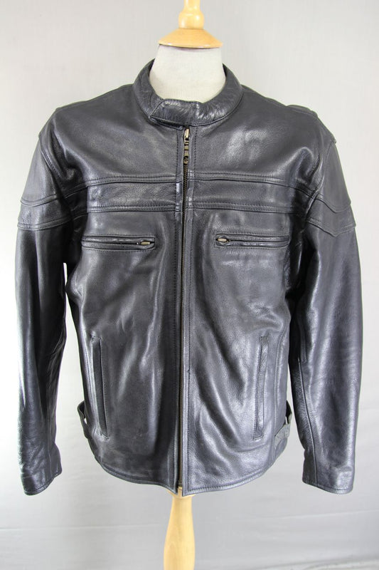 BIKERS GEAR BLACK LEATHER JACKET WITH CE ARMOUR & THERMAL LINING: 42-44 INCH