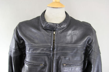 BIKERS GEAR BLACK LEATHER JACKET WITH CE ARMOUR & THERMAL LINING: 42-44 INCH