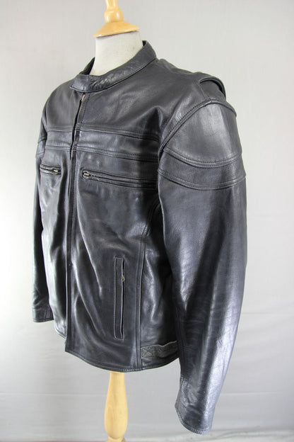 BIKERS GEAR BLACK LEATHER JACKET WITH CE ARMOUR & THERMAL LINING: 42-44 INCH