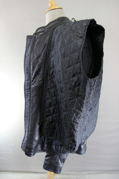 BIKERS GEAR BLACK LEATHER JACKET WITH CE ARMOUR & THERMAL LINING: 42-44 INCH