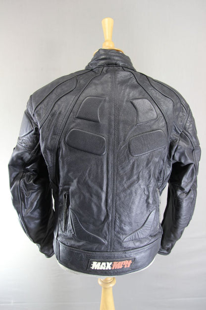 MAX MPH BLACK LEATHER BIKER JACKET WITH BACK, SHOULDER & ELBOW CE ARMOUR 40 INCH