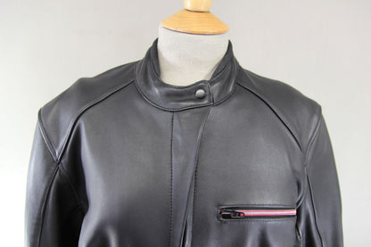 HEIN GERICKE BLACK LEATHER & SUEDE BIKER JACKET WITH REMOVABLE CE ARMOUR SIZE 16