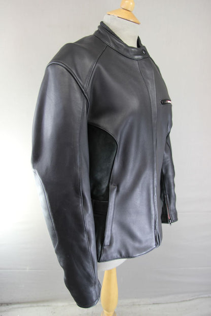 HEIN GERICKE BLACK LEATHER & SUEDE BIKER JACKET WITH REMOVABLE CE ARMOUR SIZE 16