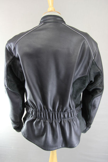 HEIN GERICKE BLACK LEATHER & SUEDE BIKER JACKET WITH REMOVABLE CE ARMOUR SIZE 16