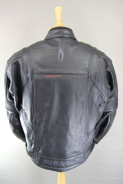 RICHA TG-1 BLACK LEATHER BIKER JACKET WITH CE ARMOUR & REISSA MEMBRANE 46 INCH