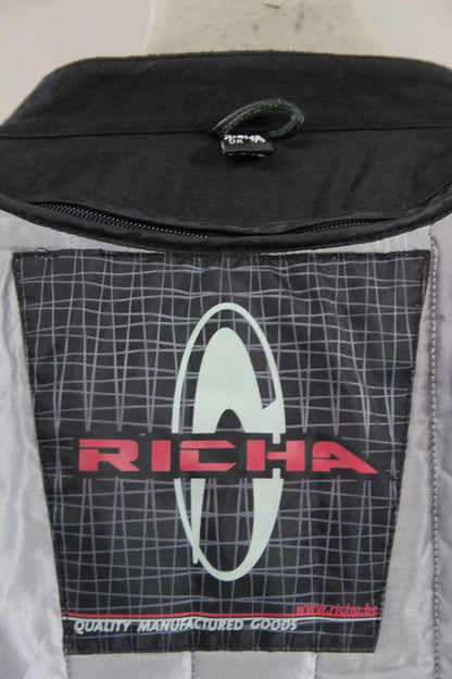RICHA SILVER & BLACK LEATHER BIKER JACKET WITH CE ARMOUR & THERMAL LINING 44 IN