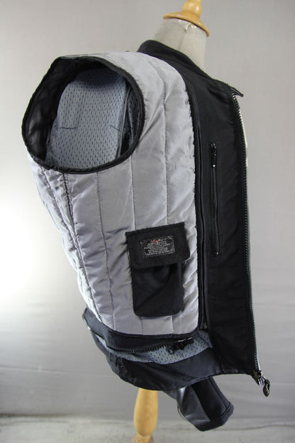 RICHA SILVER & BLACK LEATHER BIKER JACKET WITH CE ARMOUR & THERMAL LINING 44 IN