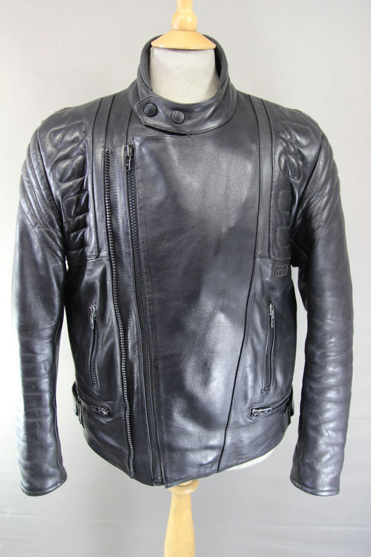 CLASSIC WEISE BLACK LEATHER BIKER JACKET WITH BACK COMFORT PAD 42-44 INCH/LARGE