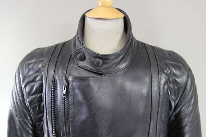 CLASSIC WEISE BLACK LEATHER BIKER JACKET WITH BACK COMFORT PAD 42-44 INCH/LARGE