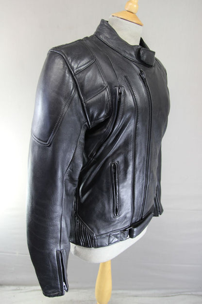 ASHY AMX PRIME HIDE LEATHER BIKER JACKET+BACK/SHOULDER/ELBOW PROTECTORS 34-36"