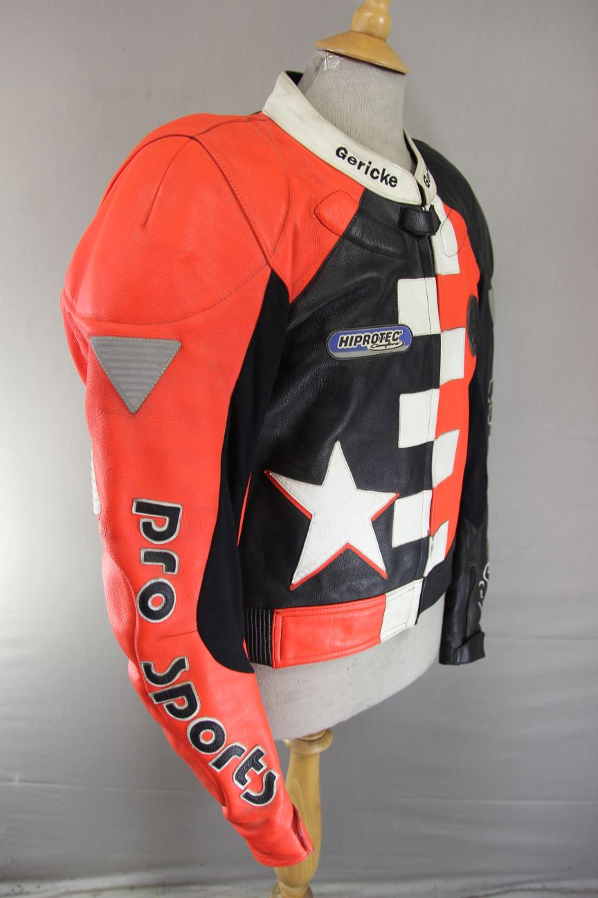 HEIN GERICKE PRO SPORTS LEATHER BIKER JACKET WITH HIPROTEC CE ARMOUR 42-44 INCH