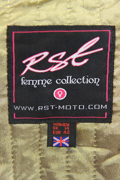 RST FEMME COLLECTION BLACK LEATHER BIKER JACKET + CE ARMOUR/THERMAL LINING SZ 14