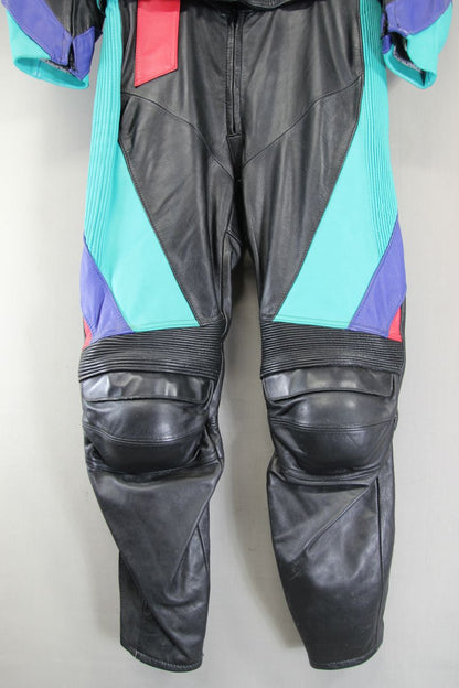 VINTAGE 80'S/90'S UVEX 2 PIECE LEATHER BIKER SUIT WITH PROTECTORS CHEST 38 INCH