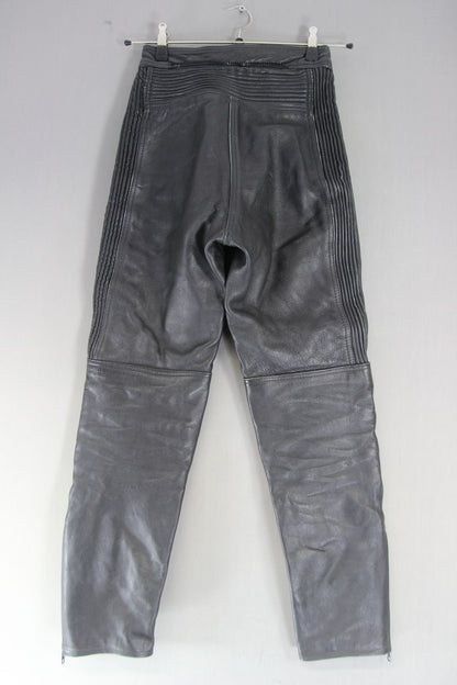 BUFFALO BLACK LEATHER BIKER TROUSERS SIZE 10: WAIST 26 INCH/INSIDE LEG 29 INCH