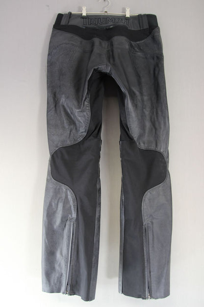 TRIUMPH WOMENS BLACK LEATHER BIKER TROUSERS WITH CE ARMOUR WAIST 34 IN/LEG 34 IN