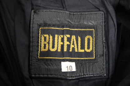 BUFFALO BLACK LEATHER BIKER TROUSERS SIZE 10: WAIST 26 INCH/INSIDE LEG 29 INCH