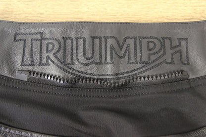 TRIUMPH WOMENS BLACK LEATHER BIKER TROUSERS WITH CE ARMOUR WAIST 34 IN/LEG 34 IN