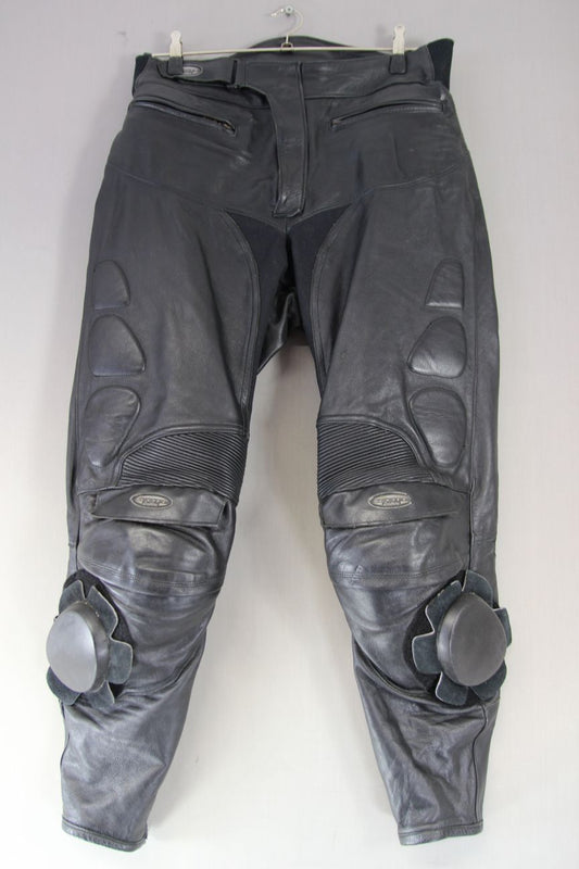 BRITISH MADE SCOTT LEATHERS BIKER TRSRS + ARMOUR/KNEE SLIDERS: WAIST 36"/LEG 31"