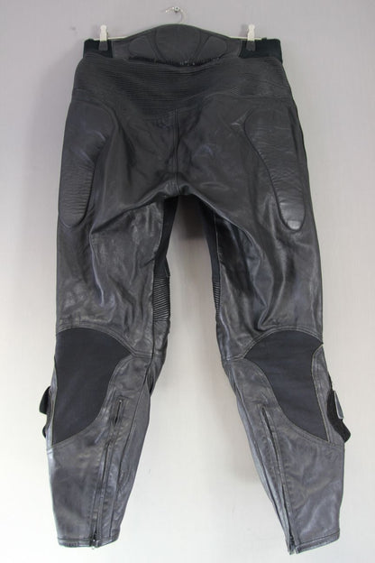 BRITISH MADE SCOTT LEATHERS BIKER TRSRS + ARMOUR/KNEE SLIDERS: WAIST 36"/LEG 31"