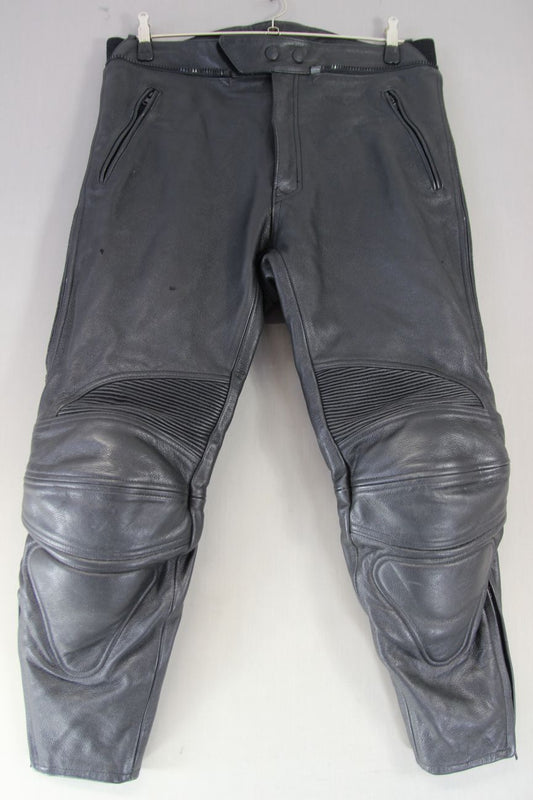 WEISE BLACK LEATHER BIKER TROUSERS WITH CE KNEE ARMOUR WAIST 36"/LEG 27" (SHORT)